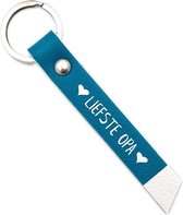 Leren sleutelhanger - liefste opa- vaderdag cadeautje- cadeau voor opa- hem- sleutelhangers - opa -kleur petrol blauw