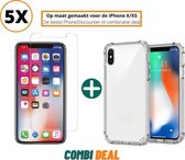 Fooniq Anti Schock Siliconen Hoesje Transparant 5x + Screenprotector 5x - Geschikt Voor Apple iPhone X