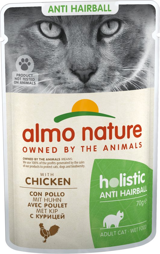 Natvoer voor Katten met Anti-Haarbal formule - Holistic Anti-Hairball Pouch - 30 x 70g