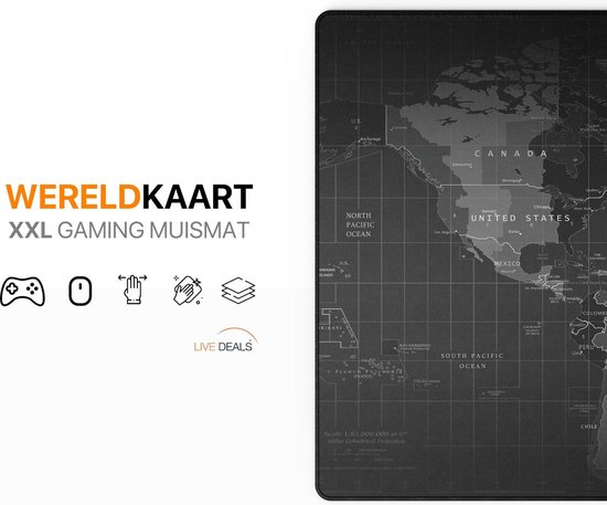 Muismat XXL - Bureau Onderlegger - Gaming Mousepad - 80x30 CM - Wereldkaart - Merkloos