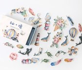 Fantasie Strand Sticker Doos | Meerdere Stickers | Stickers Pakketje | Leuke Schattige Mooie Prachtige Stickers | IJsjes Heteluchtballonnen Ballonnen Walvissen Bloemen Bossen Veren