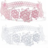 Soft Touch | 2 stuks Haarbanden 'Lace & Flowers' | Roze + Wit | 0-12 mnd