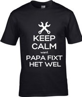 T shirt met tekst: keep calm papa fixt het wel, cadeau, vaderdag, maat XL