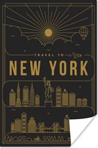 Poster New York - Skyline - Zwart - Goud - 60x90 cm