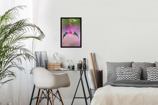 Fotolijst incl. Poster - Vogel - Kolibrie - Blauw - Rood - 20x30 cm - Posterlijst