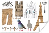 Poster Parijs - Tekening - Duiven - 90x60 cm