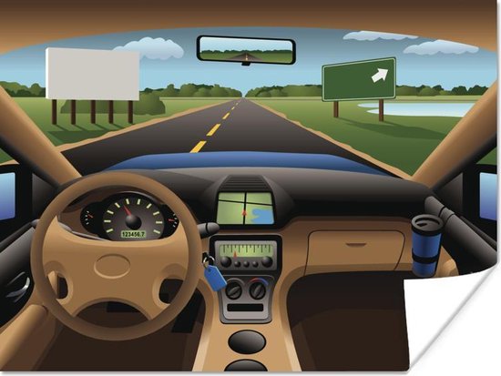 pijpleiding Ingang Recensent Poster tekening van het dashboard in een auto op de weg - 80x60 cm | bol.com
