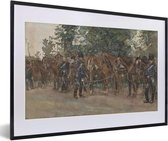 Fotolijst incl. Poster - Huzaren staande naast hun paarden langs de kant van de weg - Schilderij van George Hendrik Breitner - 60x40 cm - Posterlijst