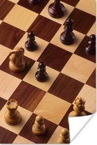 Schaakbord gedurende een potje schaken poster 120x180 cm - Foto print op Poster (wanddecoratie woonkamer / slaapkamer) XXL / Groot formaat!