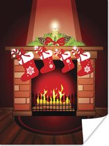 Poster Een illustratie van kerst-sokken boven de open haard - 30x40 cm