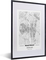 Photo encadrée - Plan de la ville Maastricht cadre photo noir avec passe partout blanc 40x60 - Plan 40x60 cm - Affiche encadrée (Décoration murale salon / chambre)