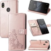 Voor Tecno Pop 3 Vierbladige Sluiting Reliëf Gesp Mobiele Telefoon Bescherming Lederen Case met Lanyard & Kaartsleuf & Portemonnee & Beugel Functie (Rose Goud)