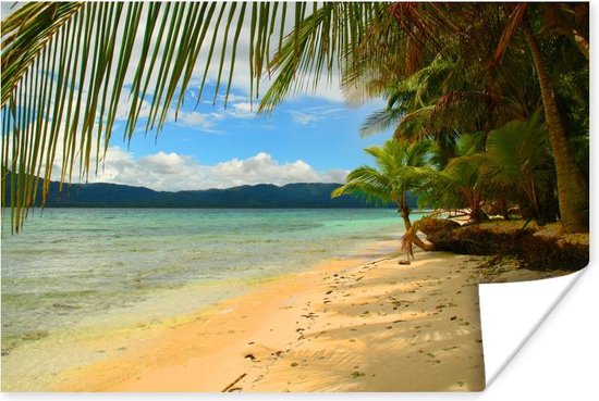 Poster Strand en palmbomen bij de San Blas-eilanden bij Panama - 30x20 cm