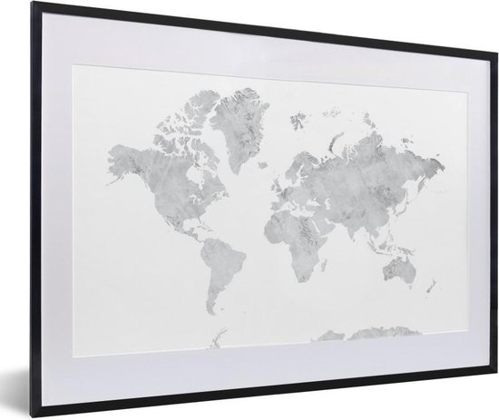Affiche avec cadre Wereldkaart - Grijs - Marbre - 60x40 cm