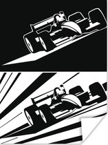 Affiche deux voitures de Formule 1 en noir et blanc - 90x120 cm