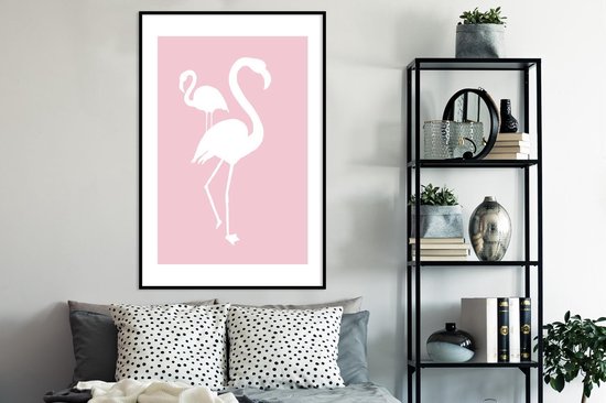 Silhouettes Witte de deux flamants roses sur fond rose clair 80x120 cm