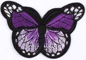 Grote Vlinder - Strijk Embleem Patch - Verschillende Kleuren - 7 x 4,5 cm - Paars