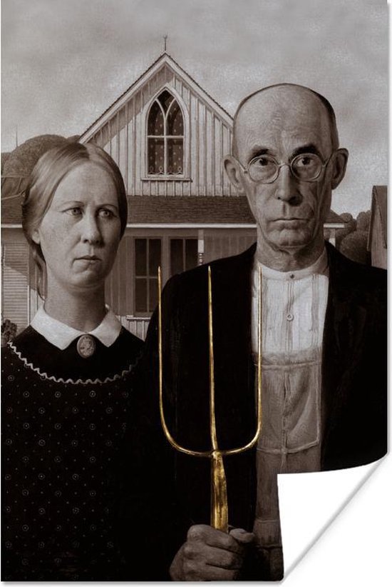 Poster American Gothic - Grant Wood - Goud