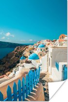 Poster Blauw voetpad in Santorini Griekenland - 80x120 cm