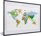 Fotolijst incl. Poster - Wereldkaart - Aarde - Kleuren - 40x30 cm - Posterlijst