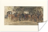 Poster Rustende cavalerie op een plein - Schilderij van George Hendrik Breitner - 180x120 cm XXL