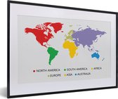 Fotolijst incl. Poster - Wereldkaart - Simpel - Kleurrijk - 60x40 cm - Posterlijst