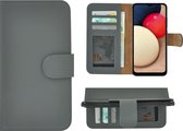 Geschikt voor Samsung Galaxy A02s Hoesje - Bookcase - A02s Hoesje Book Case Portemonnee Wallet Echt Leder Grijs Cover