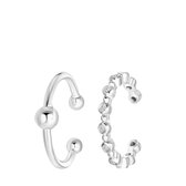 Lucardi Dames Set van 2 earcuffs met zirkonia - Oorbellen - Cadeau - Echt Zilver - Zilverkleurig