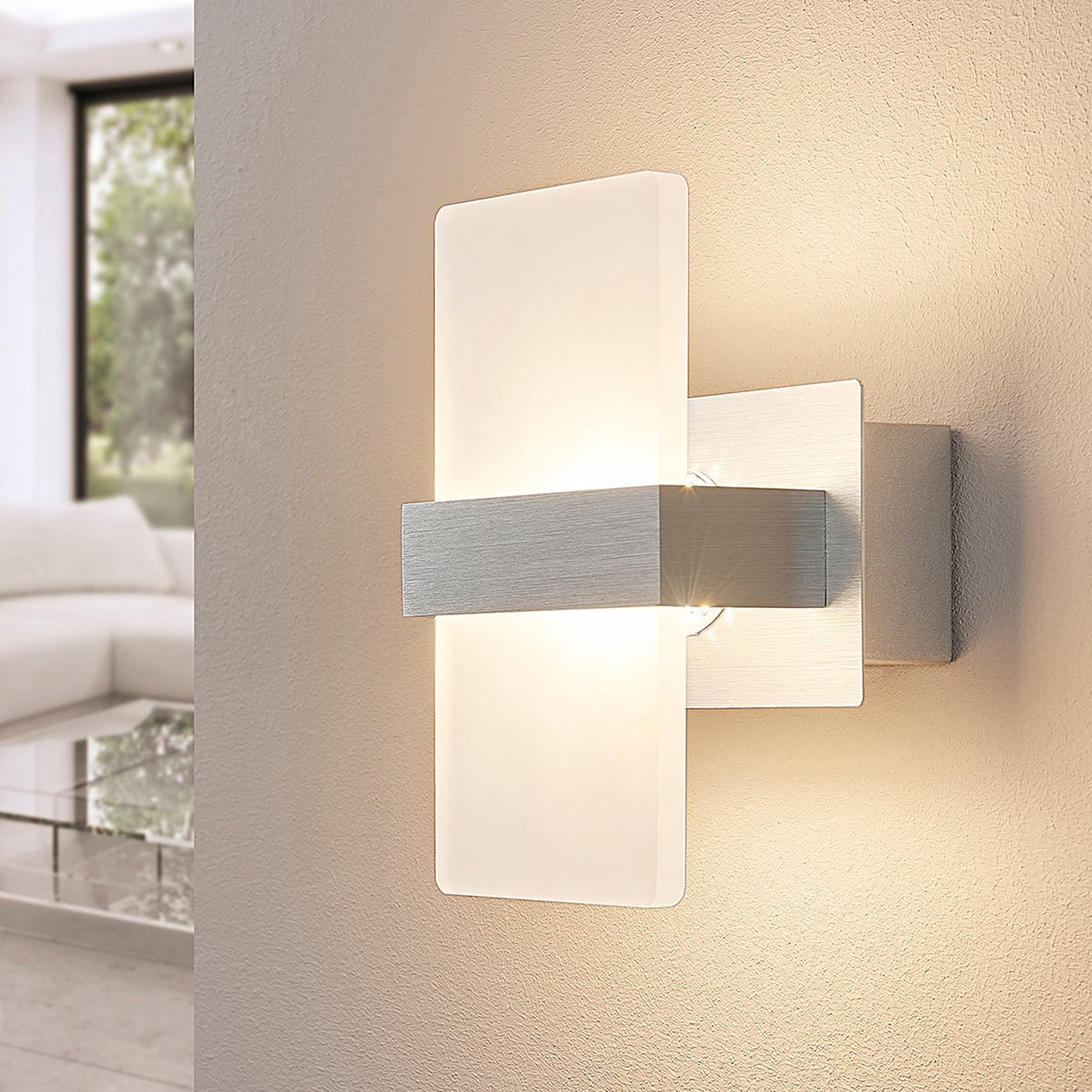 Lindby - LED wandlamp - 1licht - acryl, metaal - H: 18 cm - wit gesatineerd, geborsteld aluminium - Inclusief lichtbron