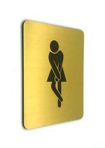 Deurbordje Toilet - WC bordjes – Tekstbord WC – Toilet bordje – WC - Bordje – WC Dames Hoge Nood – Vrouw - Geborsteld Goud Look – Pictogram - Zelfklevend – 10 cm x 12 cm x 1,6 mm -