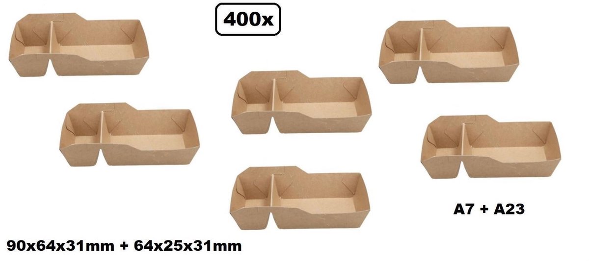 400x BIO Nature kraft frietbakje met sausvak bruin A7 - Friet patat frites saus friet bakje snack next generation carnaval festival thema feest composteerbare