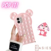 Casies Bunny Pop It telefoonhoesje - Apple iPhone SE 2020/ 8/ 7 Pop It - Fidget Toy - Rainbow case konijn - Gezien op TikTok - Soft case hoesje - Roze - Fidget Toys