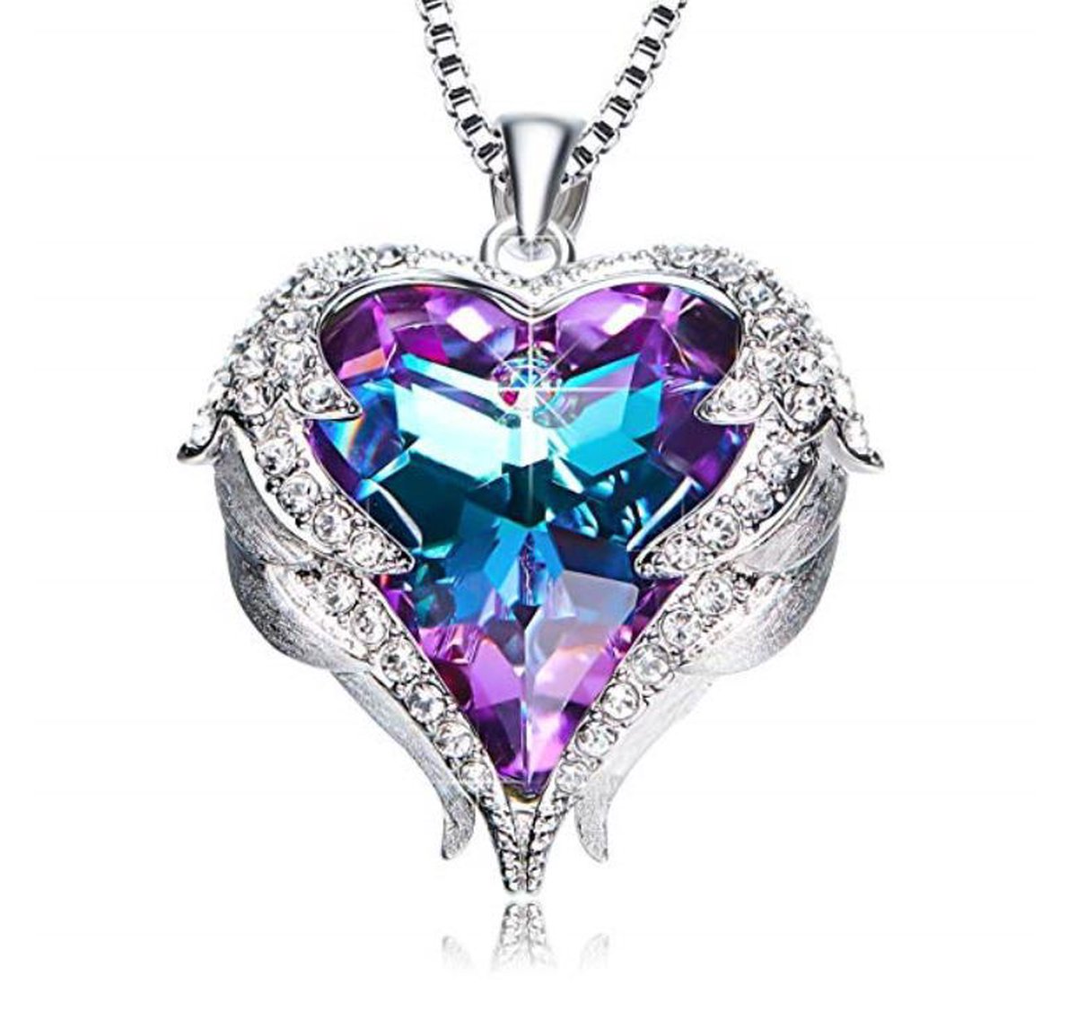 Paarse Engel Vleugel Kettingen voor vrouwen Love Hart Pendant Hanger - Ketting 43cm +5cm