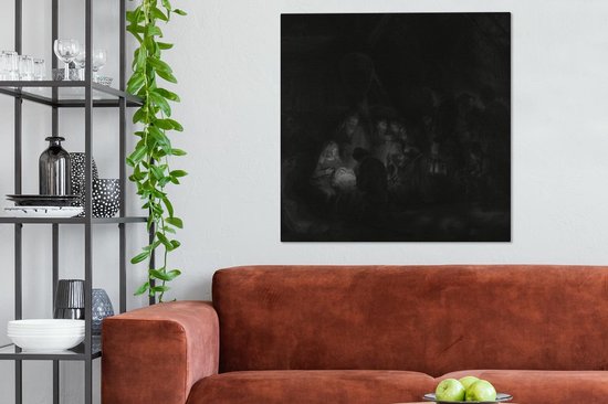 Peinture sur toile Adoration des bergers - Peinture de Rembrandt van Rijn - 90x90 cm - Décoration murale