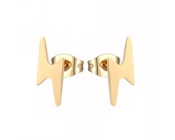 Rvs – bliksem – studs – stainless steel earrings - knopjes - oorbellen bliksem flits - goudkleurig chirurgisch staal - Rivers-sieraden - 10mm