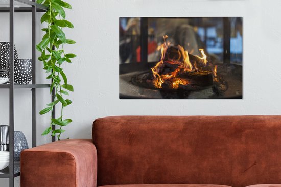 Une cheminée en feu 60x40 cm - Tirage photo sur toile (Décoration murale salon / chambre)