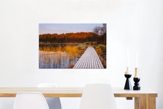 Échafaudage scandinave en automne 90x60 cm - Tirage photo sur toile (Décoration murale salon / chambre)