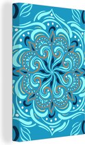 Canvas Schilderij Bloem - Blauw - Oranje - Patronen - 20x30 cm - Wanddecoratie