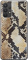 Samsung A32 4G hoesje siliconen - Snake / Slangenprint bruin | Samsung Galaxy A32 4G case | goudkleurig | TPU backcover transparant