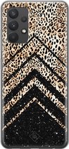 Samsung A32 4G hoesje siliconen - Chevron luipaard | Samsung Galaxy A32 4G case | zwart | TPU backcover transparant