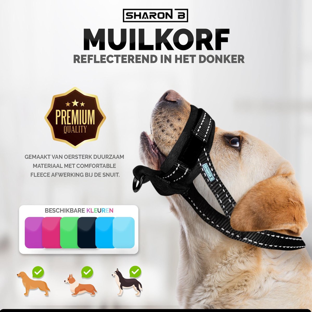 Oersterke muilkorf zwart maat L ideaal voor grotere honden tegen