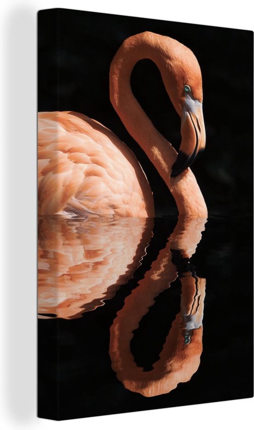 Canvas Schilderij Flamingo - Water - Roze - 80x120 cm - Wanddecoratie