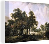 Canvas Schilderij Boslandschap met boerenhoeven - schilderij van Meindert Hobbema - 80x60 cm - Wanddecoratie