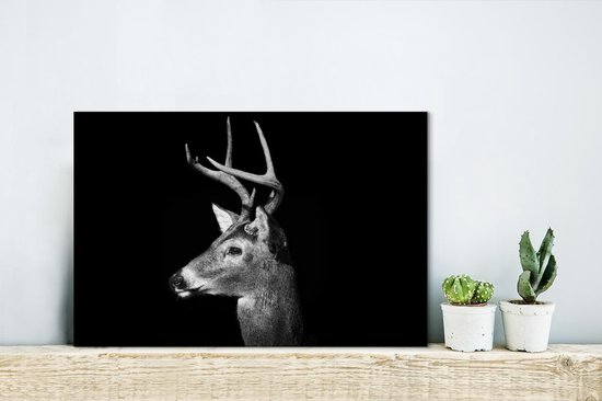 Tableau sur toile Profil animal cerf en noir et blanc - 30x20 cm - Décoration murale
