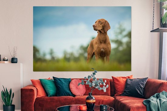 Canvas schilderij 180x120 cm - Wanddecoratie Hond die wegkijkt - Muurdecoratie woonkamer - Slaapkamer decoratie - Kamer accessoires - Schilderijen