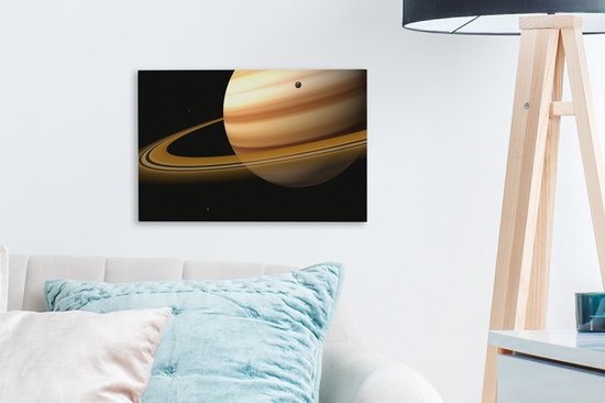 Saturne avec son anneau et une lune 30x20 cm - petit - Tirage photo sur toile (Décoration murale salon / chambre)