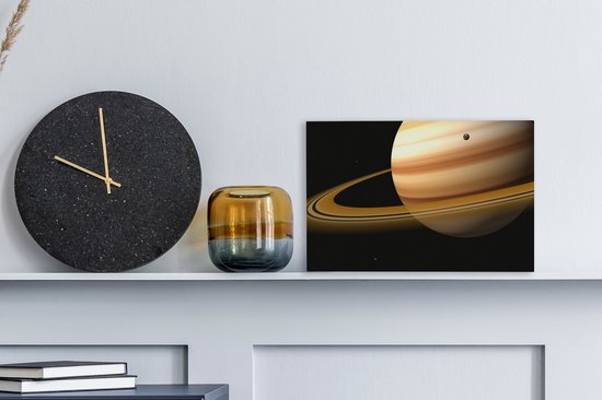 Saturne avec son anneau et une lune 30x20 cm - petit - Tirage photo sur toile (Décoration murale salon / chambre)