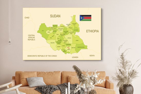 Une illustration d'une carte verte du Soudan du Sud 180x120 cm - Tirage photo sur toile (Décoration murale salon / chambre) XXL / Groot format!