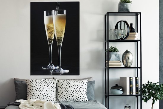 Peintures sur toile - Verres à champagne coulés sur fond noir - 90x140 cm - Décoration murale