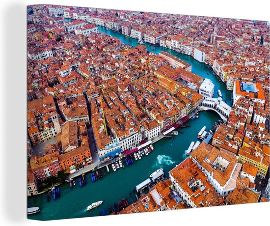Canvas Schilderij Venetië met de Rialtobrug van bovenaf - 140x90 cm - Wanddecoratie